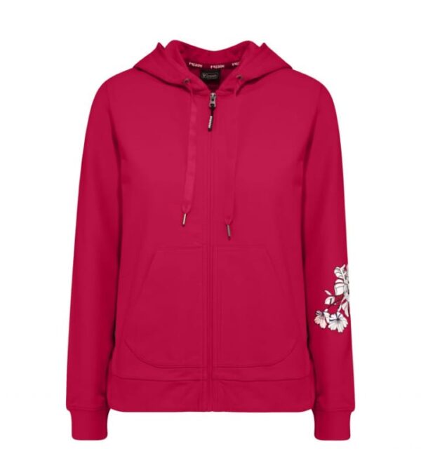 Felpa full zip con cappuccio e stampa floreale su una manica